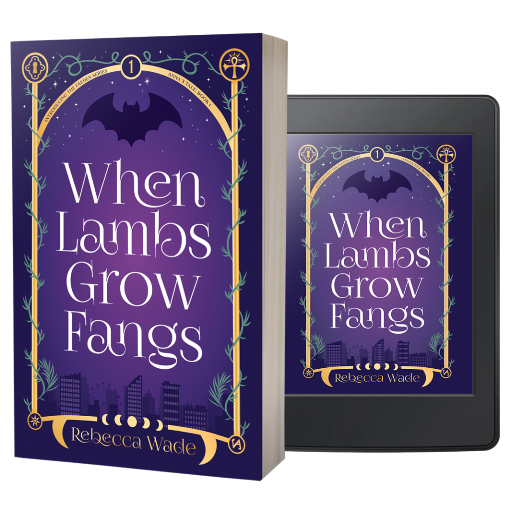 image of paperback and digital reader with "When Lambs Grow Fangs" cover image featured